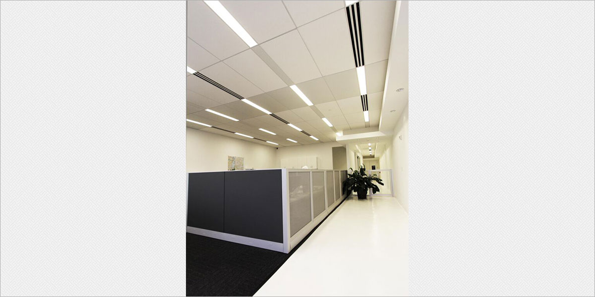  Zumtobel Plateau recessed fluorescent fixtures in the open office.